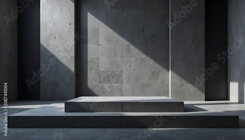 Empty Concrete Window Sill with Sunlight Shadow in Minimalist Interior