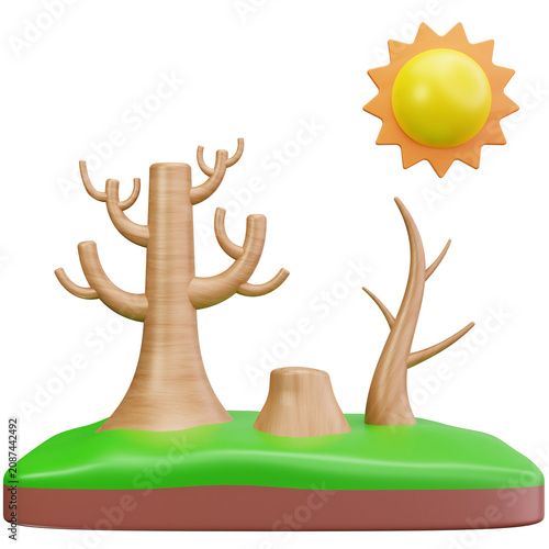 Drought Deforestation Environment Pollution 3D Illustrations