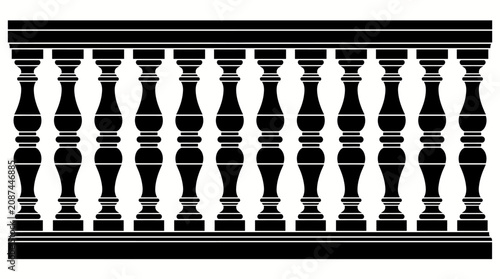 Canvastavla Grand architectural balustrade silhouette, classic outdoor railing design, isolated white background