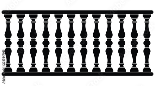 Bild auf Leinwand Architectural balustrade silhouette, classic decorative fence element, isolated white background