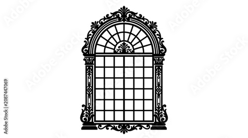 Fotografie Ornate baroque arch window with intricate ironwork and classic design, decorative architectural element, isolated white background
