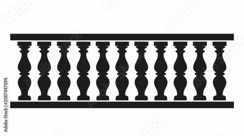Obraz na płótnie Classic black balustrade silhouette, elegant architectural element with pillars, isolated white background
