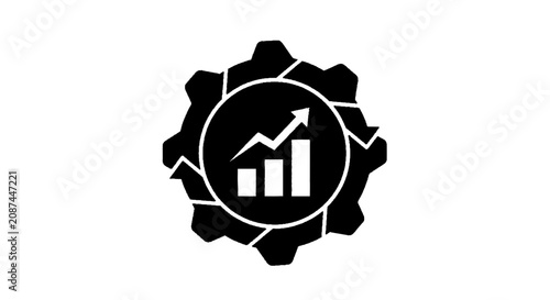Vector illustration of business growth icon inside a gear, representing industrial productivity on a transparent background