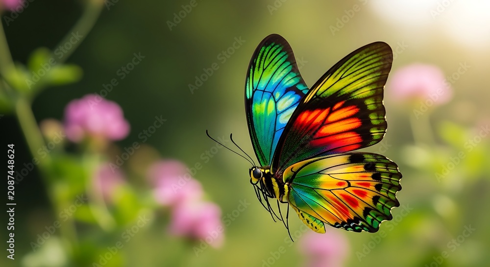 Fototapeta premium Vibrant butterfly with colorful wings in natural outdoor setting