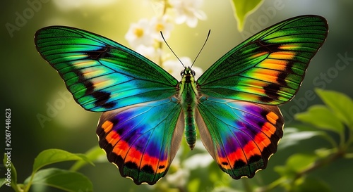 Vibrant butterfly with intricate wing patterns resting on foliage