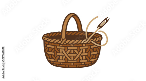 Tableau sur toile Brown Woven Basket with Handle.