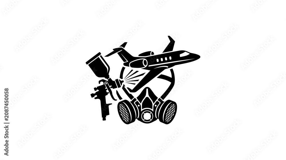 Fototapeta premium Airplane with gas mask and spray.