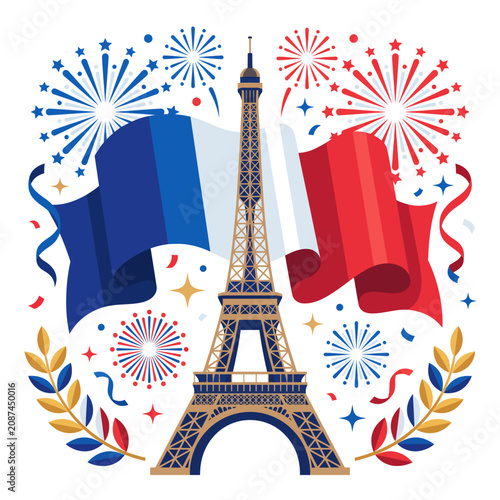 France Bastille Day celebration with Eiffel Tower and French flag