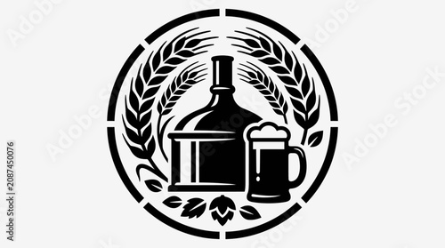 Foto Black and white beer bottle icon.