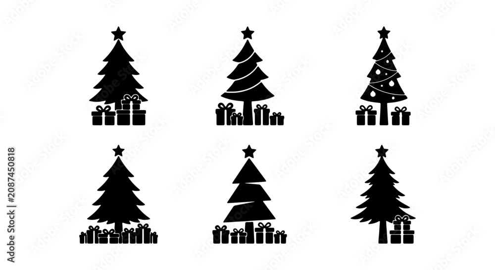 Obraz premium Christmas Tree Icons, Festive Holiday Vector Set, Winter Celebration Gift Graphics