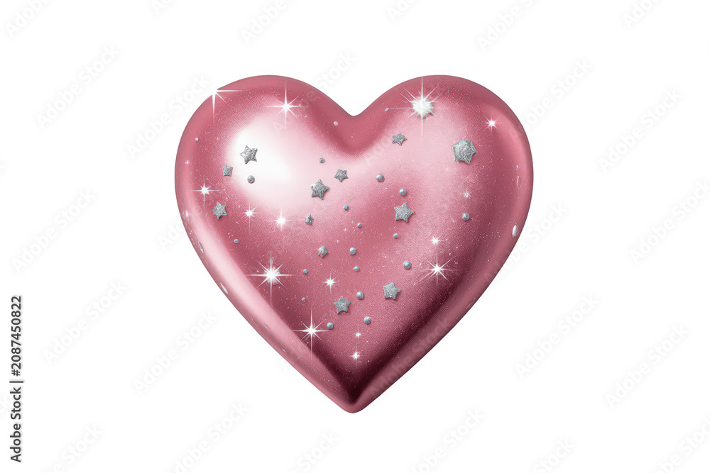 Fototapeta premium Pink heart glitter with sparkling stars for passionate love celebrating valentine's day on transparent background