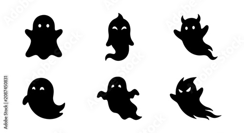 Obraz na plátně Spooky Halloween Ghost Icons, Cute and Scary Vector Silhouettes for Holiday Desi