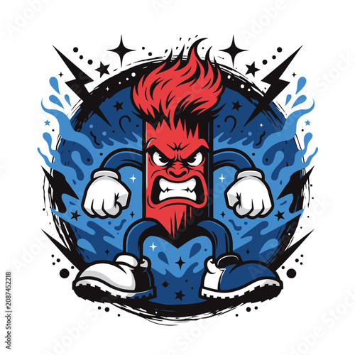 Tablou pe pânză Angry Red Cartoon Monster Character with Fiery Hair.