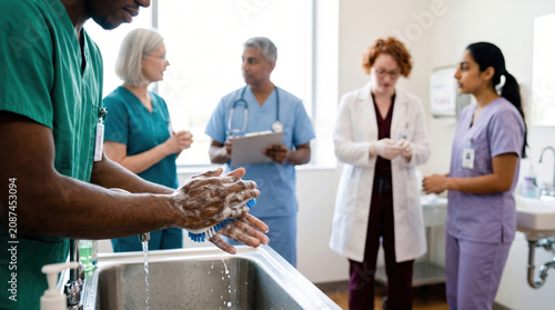Surgeon Scrubbing Hands Before Procedure
