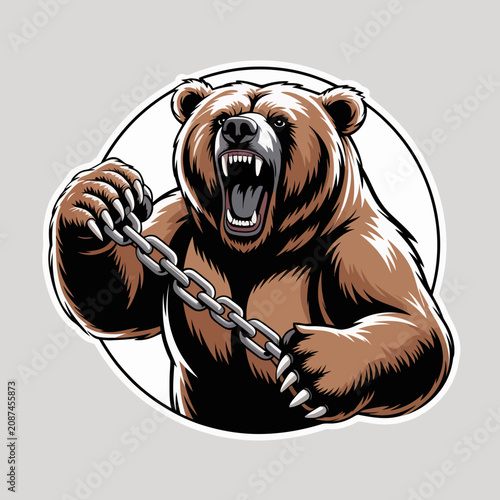 Photos Angry brown bear with chain.