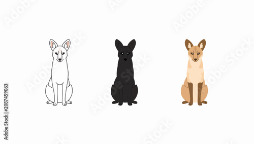Foto Three stylized dogs in distinct breeds and colors
