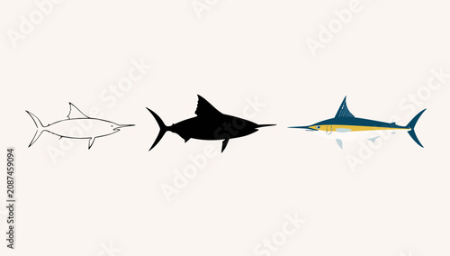Obraz na plátně Three iconic fish species in sleek silhouettes