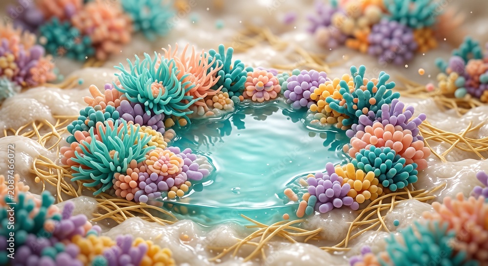 Fototapeta premium Probiotic Coral Reef Microbes In Fermented Dairy Nutrient Landscape