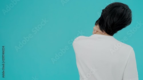office syndromes, man massaging neck pain due to work and using a computer, digital composite of a focused spine of neck pain and shoulder pain symptoms , injuries, health care, medical, myositis