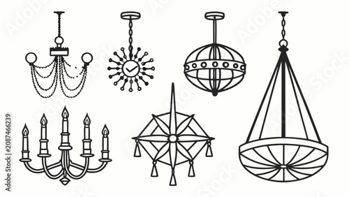 Photos Set of decorative hanging ceiling chandeliers and pendant lighting fixtures