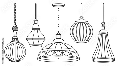 Photos Set of decorative ceiling pendant light fixtures with lighting, interior