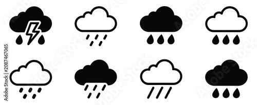 Obraz na plátne Weather icon set featuring rain clouds, lightning storms, thunder, and precipita