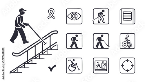 Accessibility and disability inclusive signage icons with accessibility