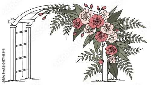 Canvastavla Wedding archway decorated with roses and foliage illustration, decoration