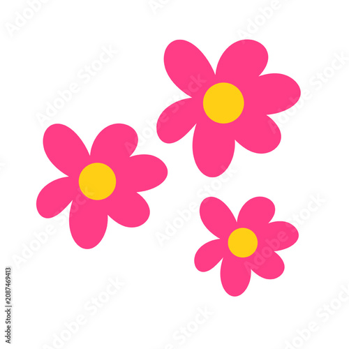 Cute Pink Flower Vector Set with Yellow Centers Isolated on White Background