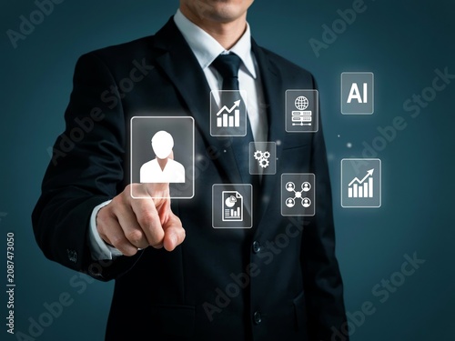 Business Professional Using Artificial Intelligence Interface For Digital Business Management And Analytics