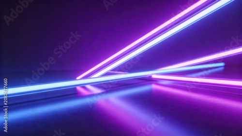Neon light beams in purple and blue