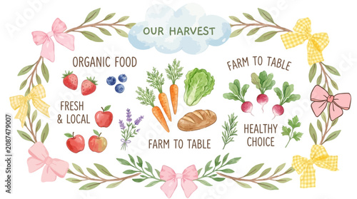 Foto Organic Watercolor Food Illustration Template Featuring Fresh Hand-Painted Culin