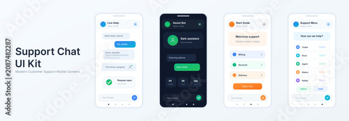Fotografie Support Chat UI Kit with Customer Service Mobile Screens