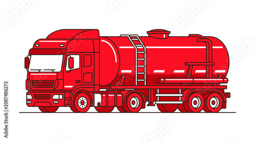 Tableau sur toile Red Tanker Truck Illustration - Industrial Transport Vehicle