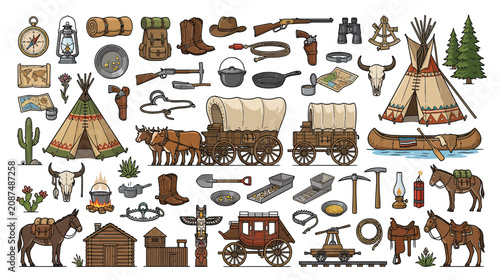 Wild West Collection: Cowboys, Native Americans, Wagons, and Tools