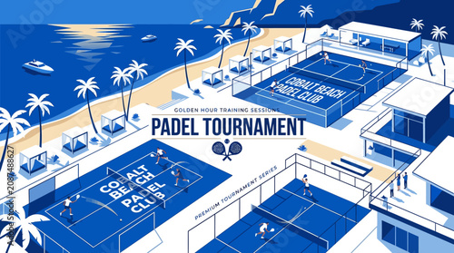 Vibrant Padel Tournament Event Illustration On A Tropical Beach Landscape