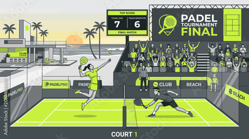 Vibrant Padel Tournament Final Under Tropical Sunset Skies