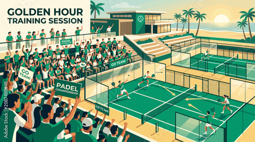 Vibrant Padel Tournament Under Golden Hour Sunset Sky