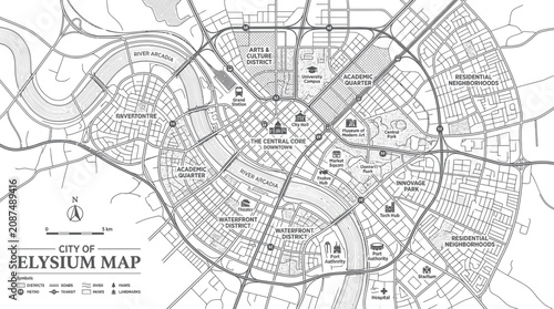 Photos Elysium City Map: Detailed Urban Planning, Futuristic Metropolis Blueprint
