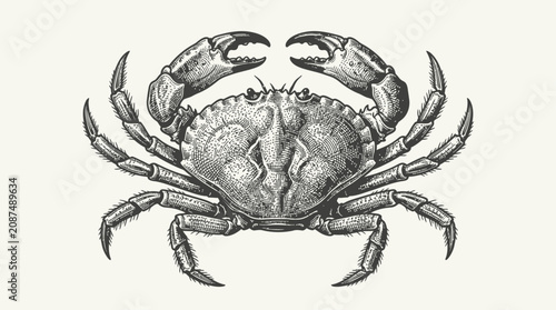 Vintage engraved crab illustration, hand-drawn antique style crustacean seafood artwork, marine animal sketch