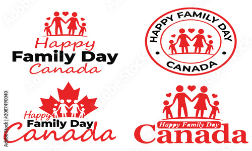 Canada Family Day celebration stamp design with maple leaf symbol for national holiday greeting and cultural event promotion