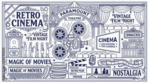 Canvastavla Retro Cinema Vintage Film Night Nostalgia Paramount Theatre Movie Magic