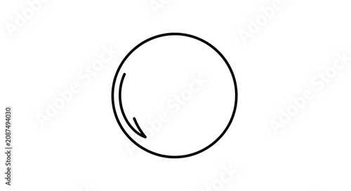 Minimalist circle outline icon with reflection.