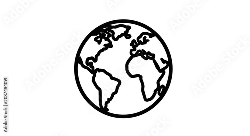 Minimalist Earth globe outline icon showing Americas.