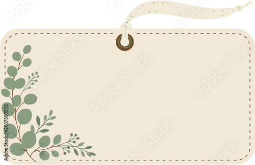 Elegant cream color gift tag with eucalyptus branch illustration
