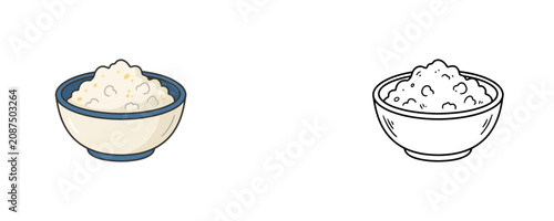Foto Cottage cheese curd bowl cartoon illustration in white and blue colors presentin