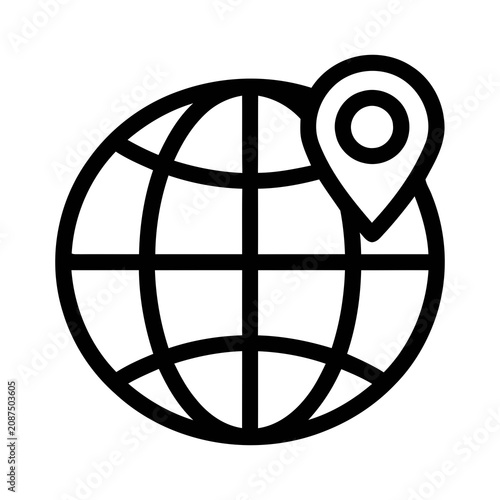фотографія Thin Line Art Globe Icon with Location Marker Showing International Navigation