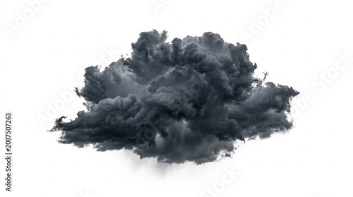 Catastrophic thinking concept dark stormcloud isolated on white background.