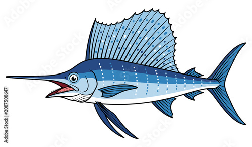 Obraz na plátně Marlin Sailfish with Large Dorsal Fin Ocean Wildlife - Animals Illustration Isol