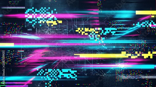 Vibrant neon lines streak across a dark futuristic digital screen display